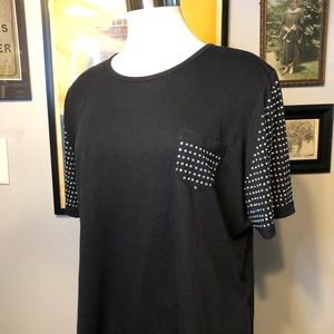 Rhinestone pocket slouchy black T-shirt XL